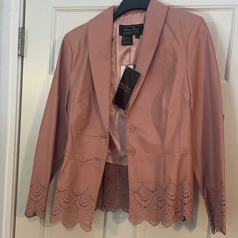 Terry Lewis Classic Luxuries Blush Leather Laser-Cut Blazer